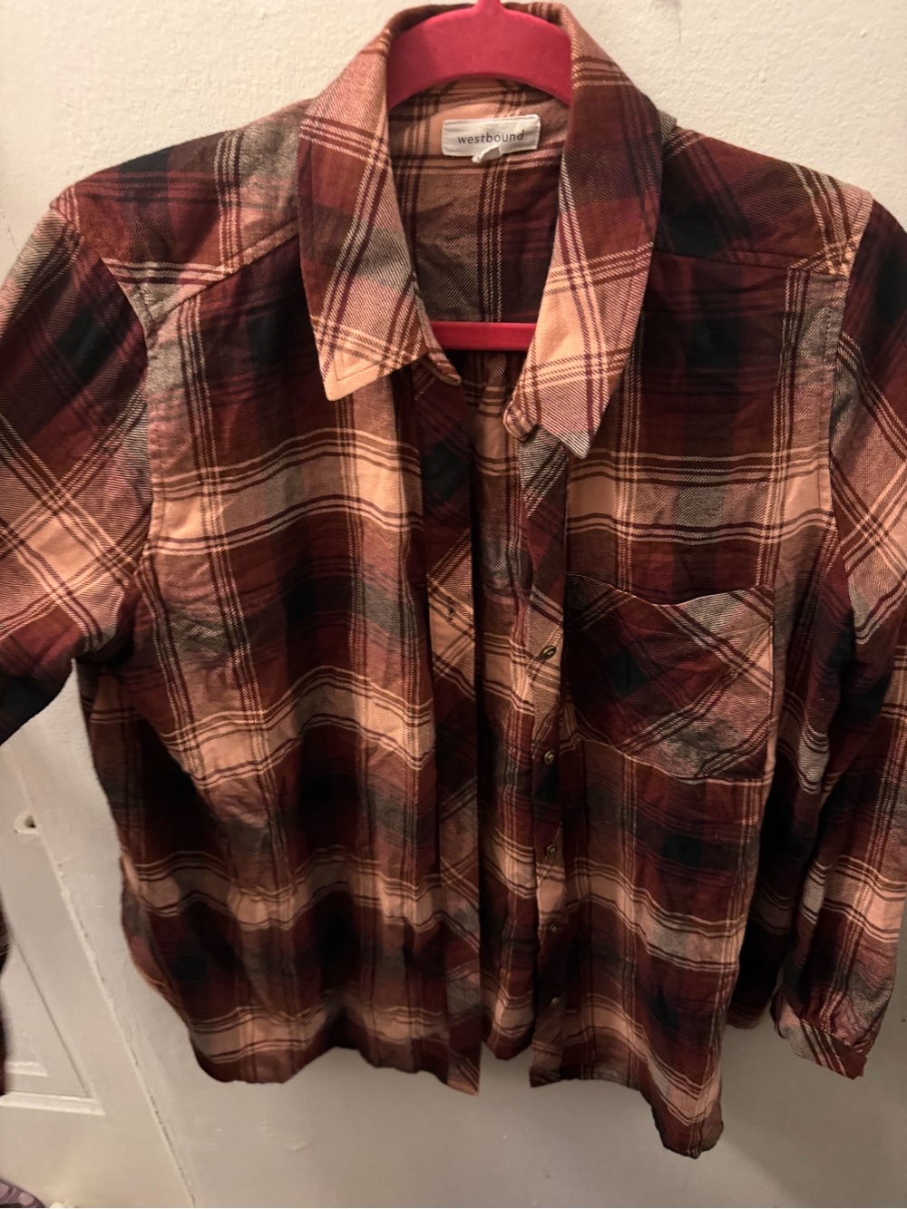 Westbound Burgundy Pink Plaid Button Down Shirt Women’s XL - Picture 3 of 5